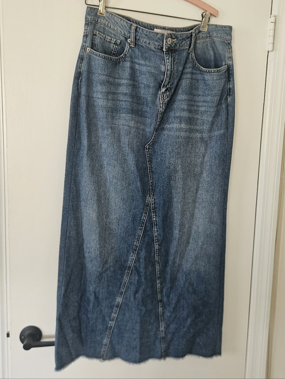 Lucky Brand Womens Denim Skirt 14/32 Maxi Boho Raw Hem Modest Western Country